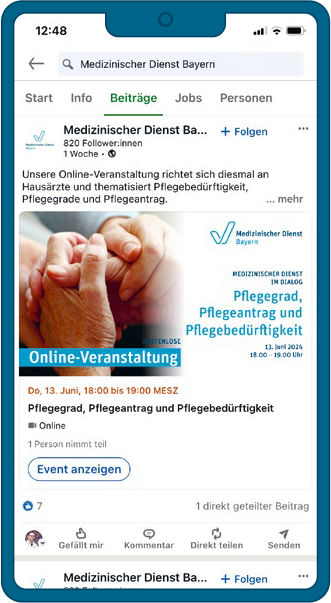 Gro&szlig;ansicht: Screenshot Handy-Ansicht: der Medizinische Dienst Bayern bei LinkedIn