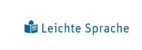 ein Symbol: ein Mensch mit Buch, Schriftzug "Leichte Sprache"