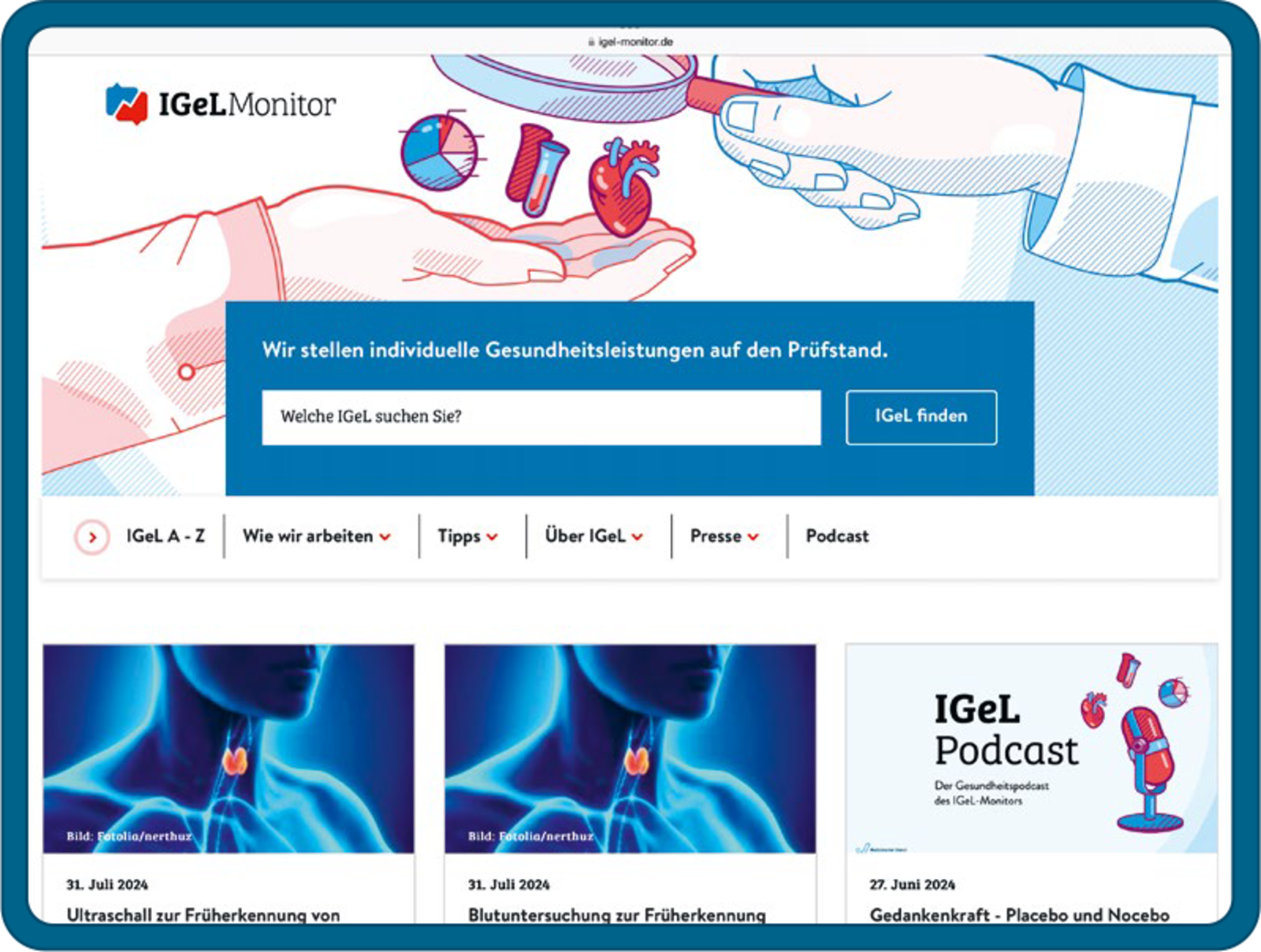 Großansicht: Screenshot der Startseite www.igel-monitor.de