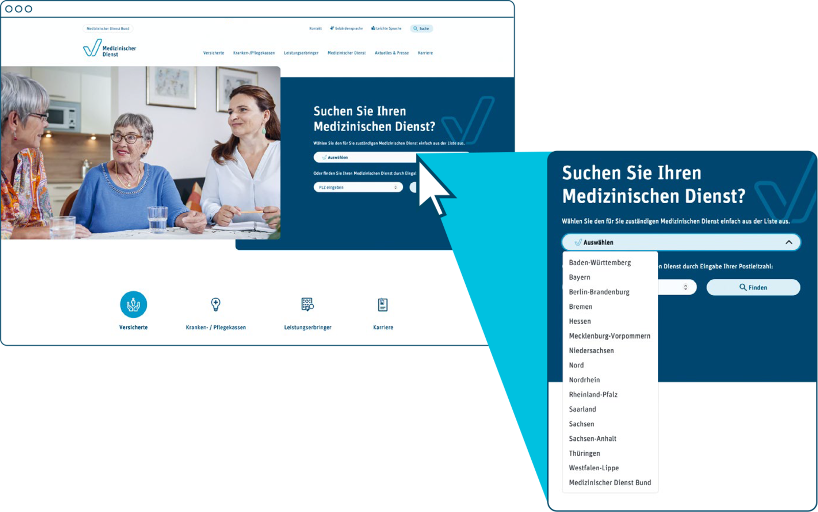 Großansicht: Screenshot der Startseite www.medizinischerdienst.de